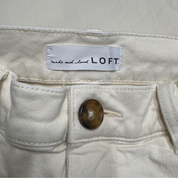 {LOFT} "High Rise Wide Leg Cropped Jeans in Ecru" Loose Relaxed Stretch Denim - Picture 6 of 8